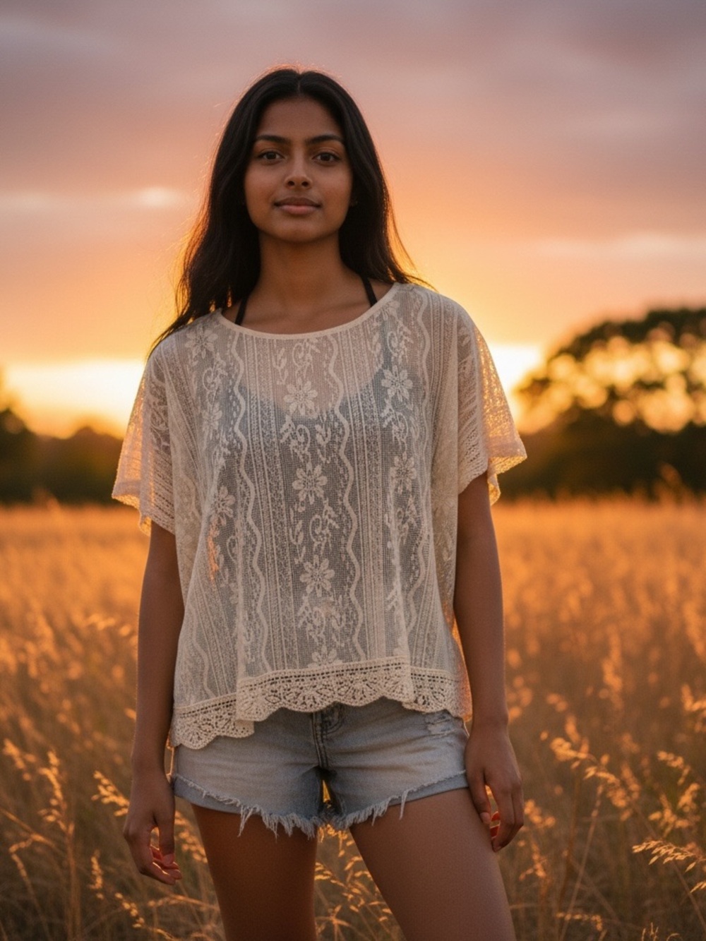 Arizona Jean Co Cream Crochet Lace Top